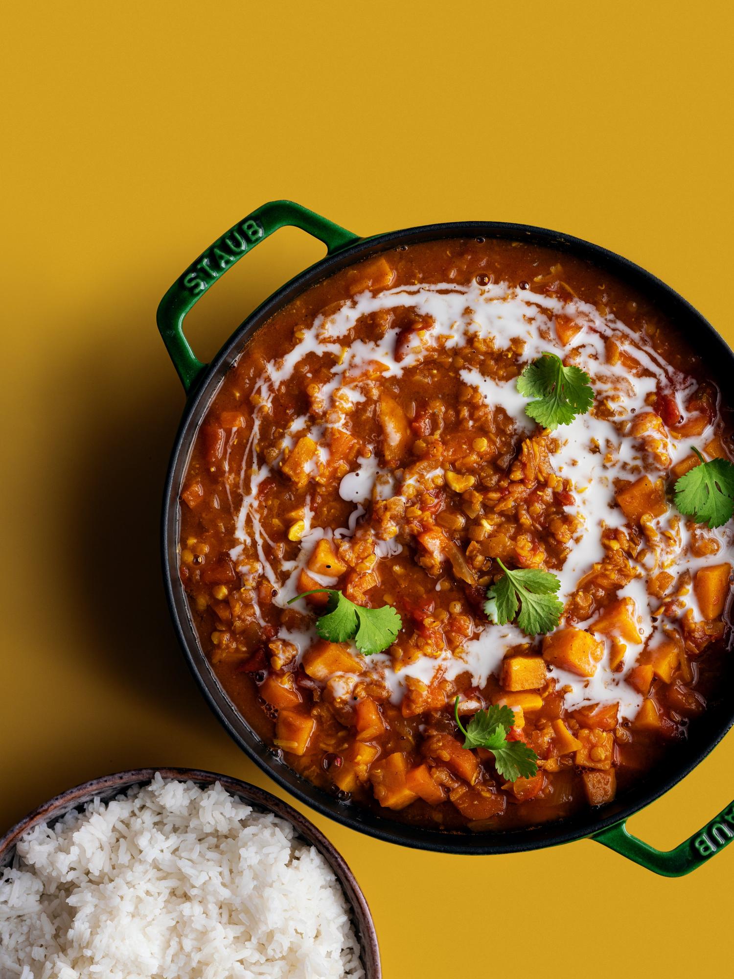 Tikka masala z soczewicą i ryżem