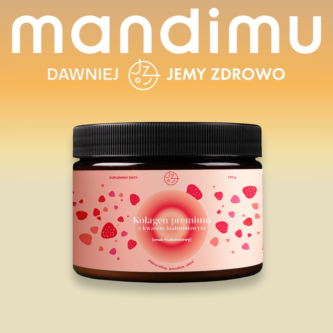 Kolagen premium z kwasem hialuronowym, wit. C i 8 substancjami dla pięknych włosów, paznokci i skóry (smak truskawkowy) 🍓